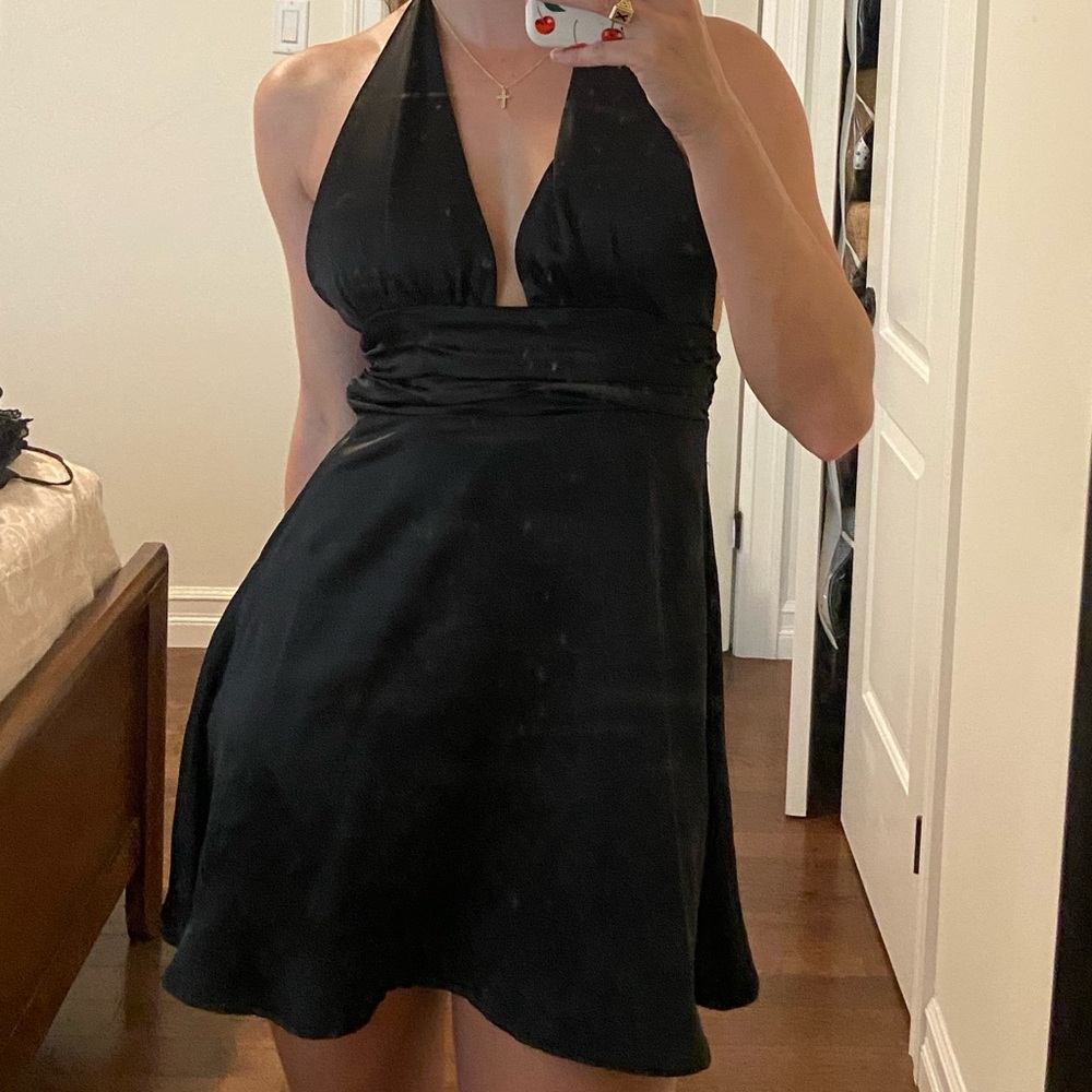 Black Satin Halter Dress